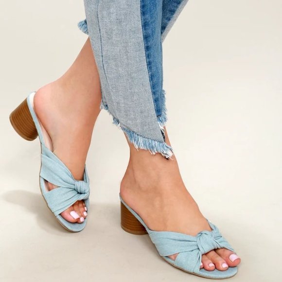 Lulus Shoes - LULU's Block Heel Sandal Slip on Mule Denim Upper : Blue Size 7.5